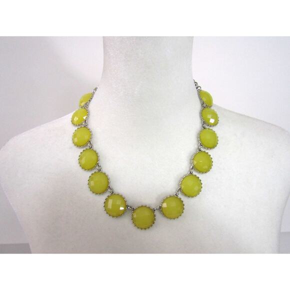 None Jewelry - Yellow Dome Bead Necklace 18" Fashion Boho Cottagecore Festive Silver Tone